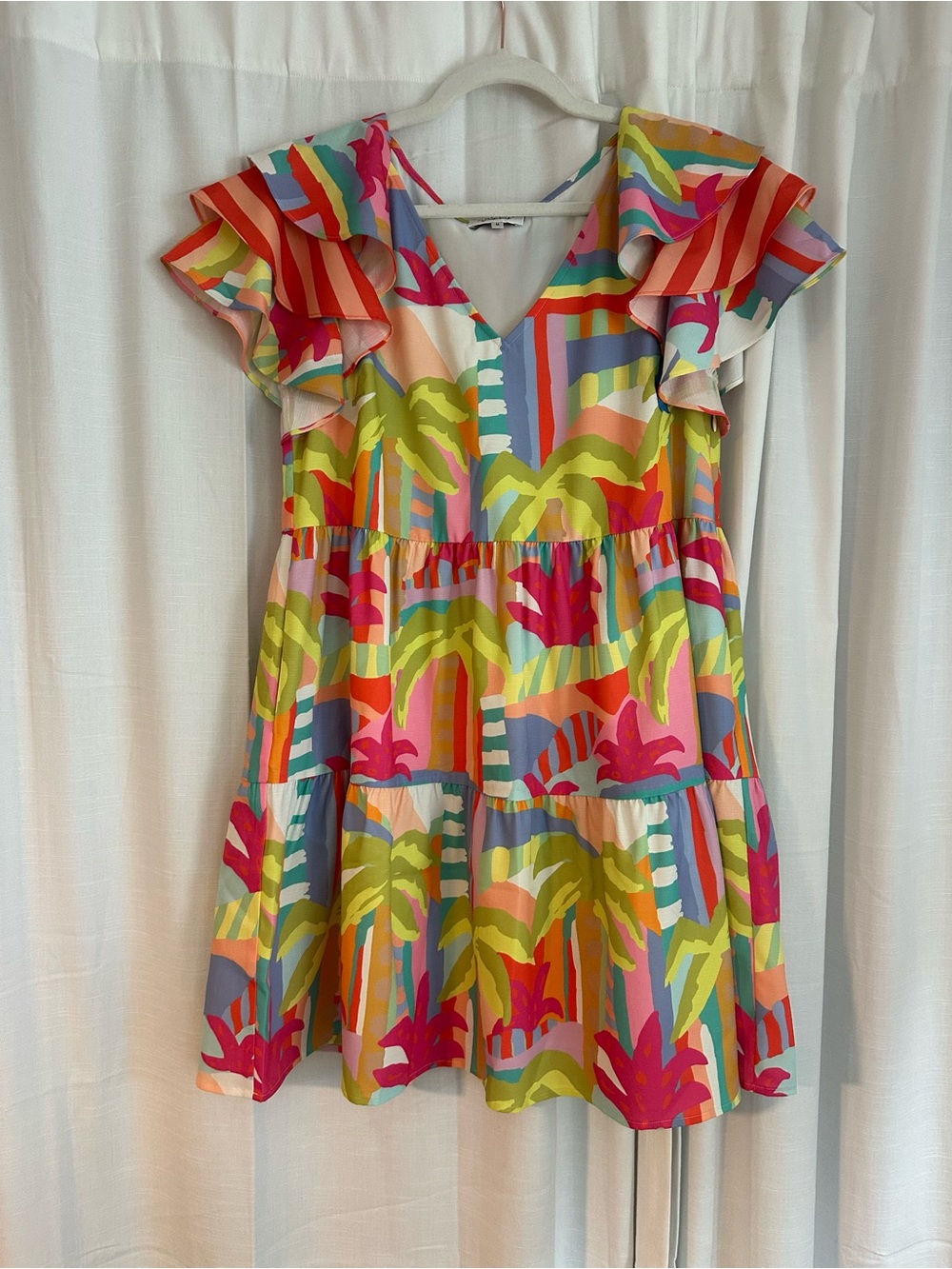 CROSBY by Mollie Burch Multicolor Tropical Ruffle Mini Dress